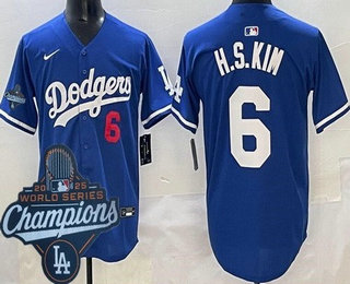Men's Los Angeles Dodgers #6 Hyeseong Kim Blue 2025 World Series Champions Limited Jersey