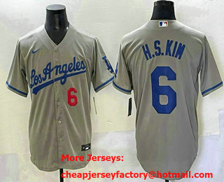 Men's Los Angeles Dodgers #6 Hyeseong Kim Number Grey With los Cool Base Stitched Jersey