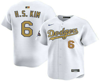 Men's Los Angeles Dodgers #6 Hyeseong Kim White 2025 Gold Collection Limited Jersey