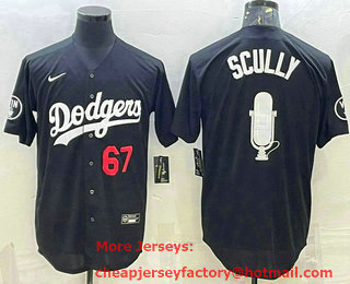 Men's Los Angeles Dodgers #67 Vin Scully Black Red Big Logo With Vin Scully Patch Stitched Jersey