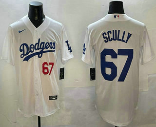 Men's Los Angeles Dodgers #67 Vin Scully White Stitched Jersey