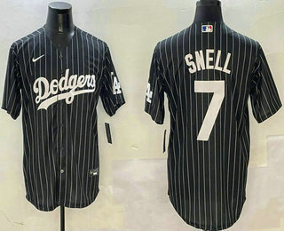 Men's Los Angeles Dodgers #7 Blake Snell Black Pinstripe Cool Base Stitched Jersey