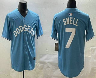 Men's Los Angeles Dodgers #7 Blake Snell Light Blue Limited Throwback Stitched Jersey