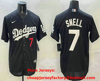 Men's Los Angeles Dodgers #7 Blake Snell Number Black Cool Base Stitched Jersey