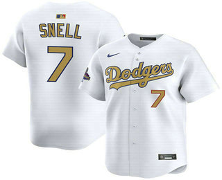 Men's Los Angeles Dodgers #7 Blake Snell White 2025 Gold Collection Limited Jersey