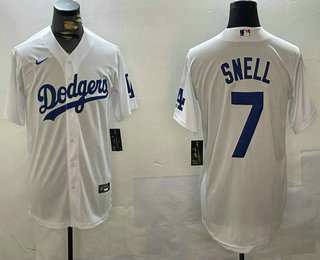 Men's Los Angeles Dodgers #7 Blake Snell White Cool Base Stitched Jersey
