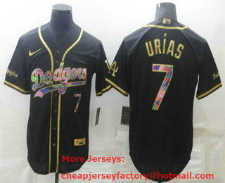 Men's Los Angeles Dodgers #7 Julio Urias Black Iridescent Logo Stitched MLB Cool Base Nike Jersey
