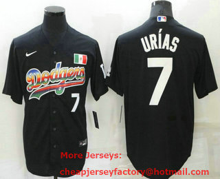 Men's Los Angeles Dodgers #7 Julio Urias Black Stitched MLB Cool Base Nike Fashion Jersey