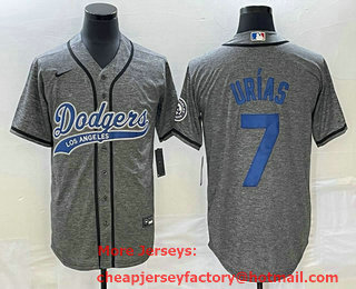 Men's Los Angeles Dodgers #7 Julio Urias Grey Gridiron Cool Base Stitched Baseball Jersey