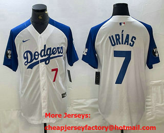 Men's Los Angeles Dodgers #7 Julio Urias Number White Blue Fashion Stitched Cool Base Limited Jersey 11