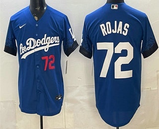 Men's Los Angeles Dodgers #72 Miguel Rojas Number Blue City Connect Cool Base Stitched Jersey