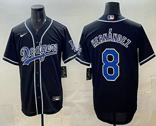 Men's Los Angeles Dodgers #8 Enrique Hernandez Black Blue Fashion Cool Base Jersey