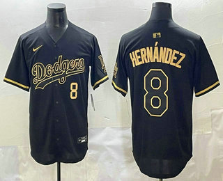 Men's Los Angeles Dodgers #8 Enrique Hernandez Black Gold Limited Jersey