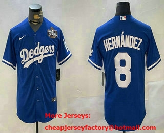 Men's Los Angeles Dodgers #8 Enrique Hernandez Blue 2024 World Series Stitched Cool Base Jersey