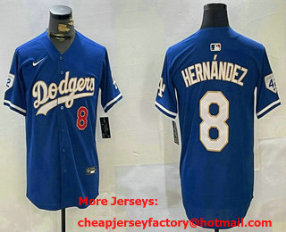 Men's Los Angeles Dodgers #8 Enrique Hernandez Blue Gold 2024 Jackie Robinson Patch Limited Stitched Jersey