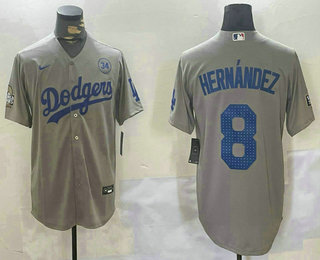 Men's Los Angeles Dodgers #8 Enrique Hernandez Grey 2024 World Series Fashion Cool Stitched Jersey