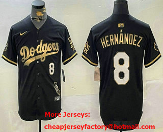 Men's Los Angeles Dodgers #8 Enrique Hernandez Number Black Gold Stitched Cool Base Jersey