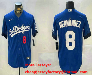 Men's Los Angeles Dodgers #8 Enrique Hernandez Number Blue City Connect Cool Base Stitched Jersey