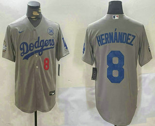 Men's Los Angeles Dodgers #8 Enrique Hernandez Number Grey 2024 World Series Fashion Cool Stitched Jersey