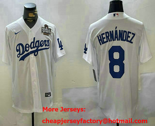 Men's Los Angeles Dodgers #8 Enrique Hernandez White 2024 World Series Stitched Cool Base Jersey