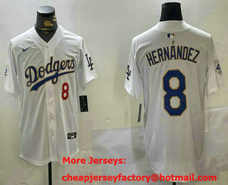 Men's Los Angeles Dodgers #8 Enrique Hernandez White Gold 2024 Jackie Robinson Patch Limited Stitched Jersey
