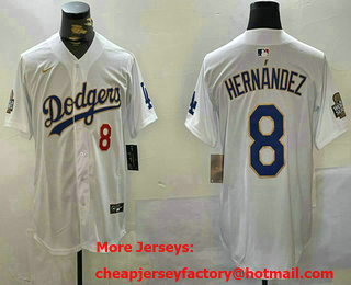 Men's Los Angeles Dodgers #8 Enrique Hernandez White Gold 2024 World Series Limited Jersey