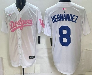 Men's Los Angeles Dodgers #8 Enrique Hernandez White Pink Limited Stitched Jersey