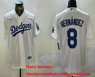 Men's Los Angeles Dodgers #8 Enrique Hernandez White Stitched Cool Base Nike Jersey
