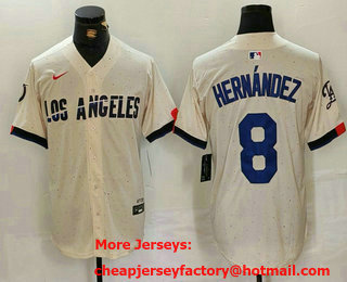 Men's Los Angeles Dodgers #8 Kike Hernandez Cream 2024 City Connect Limited Stitched Jersey
