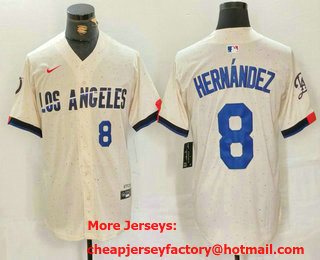 Men's Los Angeles Dodgers #8 Kike Hernandez Number Cream 2024 City Connect Limited Stitched Jersey