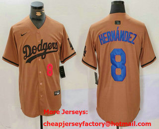 Men's Los Angeles Dodgers #8 Kike Hernandez Number Olive Cool Base Limited Stitched Jersey