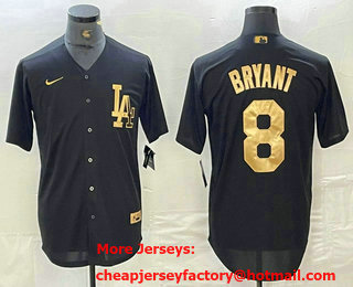 Men's Los Angeles Dodgers #8 Kobe Bryant Black Gold Cool Base Stitched Jersey