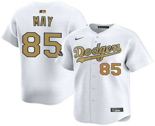 Men's Los Angeles Dodgers #85 Dustin May White 2025 Gold Collection Limited Jersey