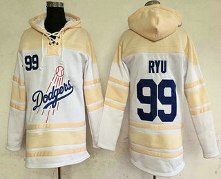 Men's Los Angeles Dodgers #99 Hyun-Jin Ryu White Baseball MLB Hoodie