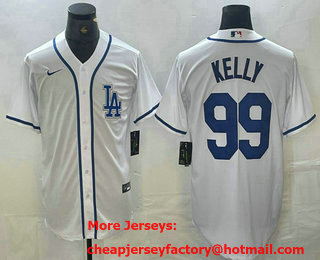Men's Los Angeles Dodgers #99 Joe Kelly White Cool Base Stitched Baseball Jersey 01