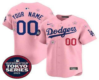 Men's Los Angeles Dodgers Active Player Custom Pink 2025 Tokyo Series Limited Stitched Jersey