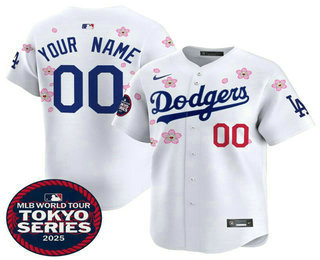 Men's Los Angeles Dodgers Active Player Custom White 2025 Tokyo Series Limited Stitched Jersey