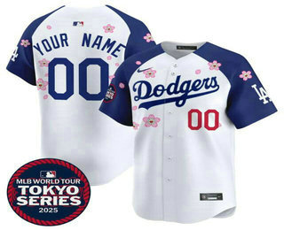 Men's Los Angeles Dodgers Active Player Custom White Royal 2025 Tokyo Series Limited Stitched Jersey