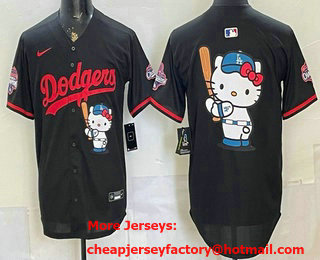 Men's Los Angeles Dodgers Black Hello Kitty Big Logo 2025 World Series Champions Limited Jersey