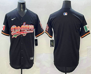 Men's Los Angeles Dodgers Blank Black Rainbow Mexico Cool Base Stitched Jersey