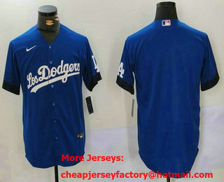 Men's Los Angeles Dodgers Blank Blue 2021 City Connect Cool Base Stitched Jersey