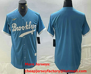 Men's Los Angeles Dodgers Blank Light Blue Throwback Cool Base Stitched Baseball Jersey