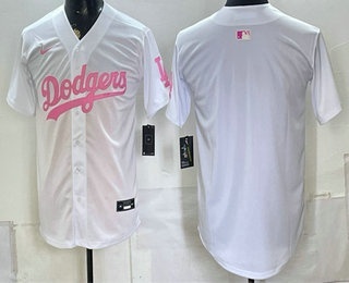 Men's Los Angeles Dodgers Blank White Pink Vapor Limited Stitched Jersey