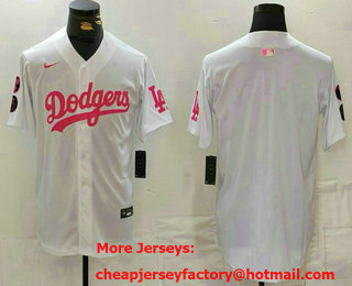 Men's Los Angeles Dodgers Blank White Pink With Patch Limited Stitched Jersey