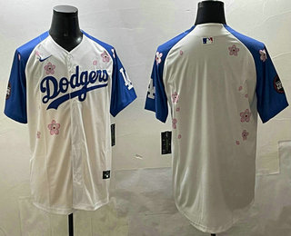 Men's Los Angeles Dodgers Blank White Royal 2025 Tokyo Series Limited Stitched Jersey