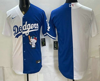 Men's Los Angeles Dodgers Blank White Royal Split Stitched Jersey