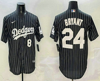 Men's Los Angeles Dodgers Front #8 Back 24 Kobe Bryant Black Pinstripe Cool Base Stitched Jersey