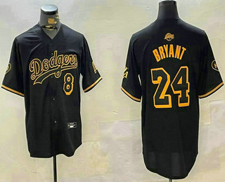 Men's Los Angeles Dodgers Front #8 Back 24 Kobe Bryant Black Stitched Nike Jersey