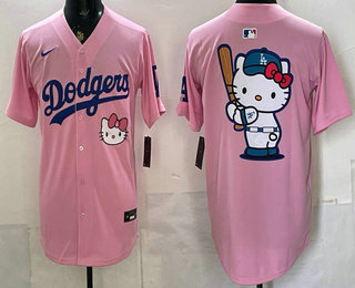 Men's Los Angeles Dodgers Pink Hello Kitty Big Logo 2025 World Series Champions Limited Jersey