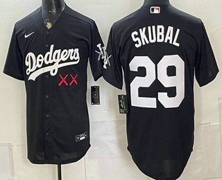 Men's Los Angeles Dodgers x KAWS #29 Tarik Skubal Black Vapor Premier Limited Stitched Jersey